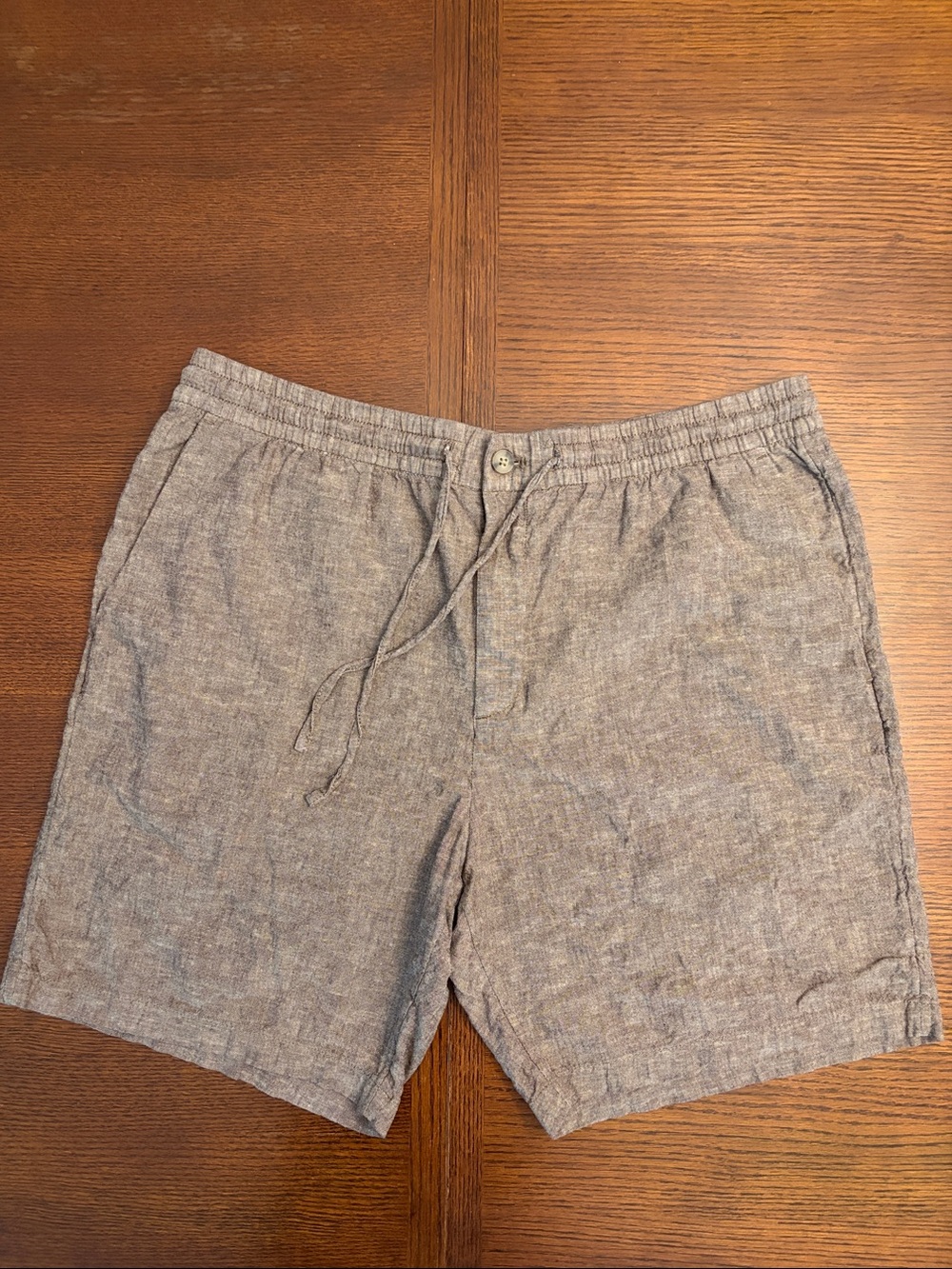 H&M Brown Linen-Blend Flat Front Drawstring Shorts
